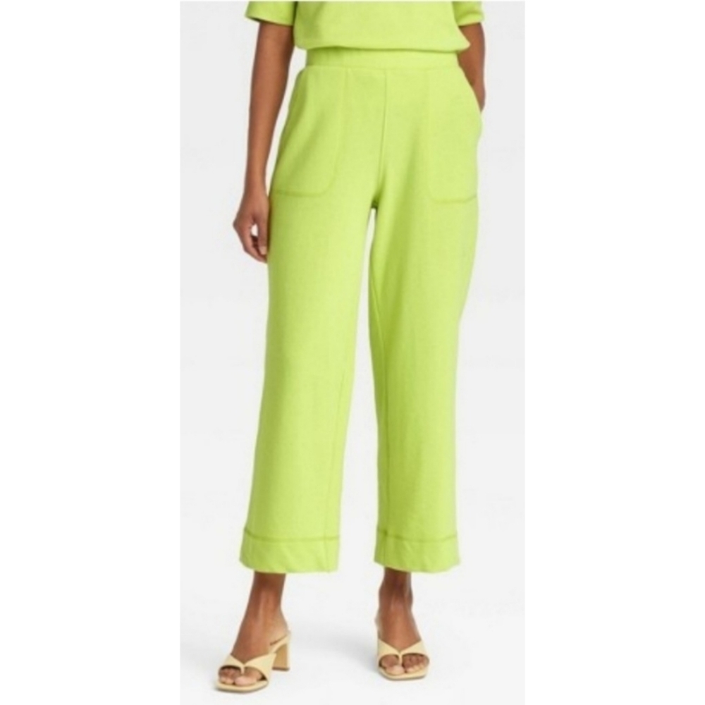 Who What Wear Mid Rise Wide Leg Ankle pants Lime Sherbet Size L